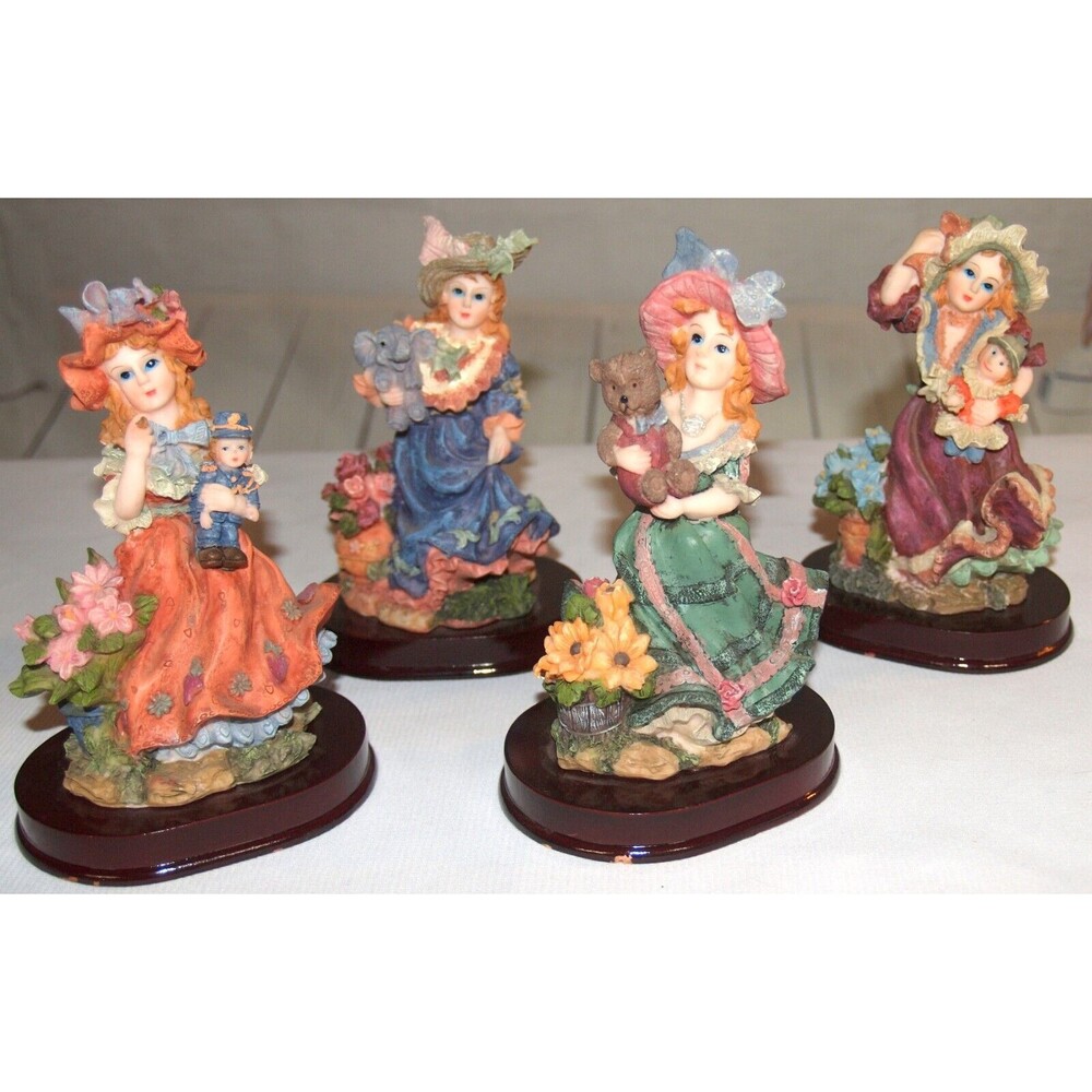 Lot Of 4 Victorian Style girls with dolls heavy 6" Hand Painted Figurines